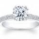 Women's 14k white gold pave engagement ring with 1.50ct (7.0mm) natural Round Brilliant White Sapphire 0.35 ctw diamonds