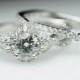 Diamond Halo Engagement Ring Wedding Band Complete Bridal Set 14k White Gold Infiniti Twist Twirl Flower Engagement Ring