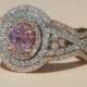 Pink Sapphire and Diamond Three Ring Wedding Set with Contoured Bands - LS1557