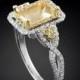Yellow Sapphire and Diamond Ring Semi-Mount for an Asscher, Cushion, Emerald, Radiant, Rectangular, or Princess Cut Gemstone - LS273