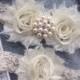 Pearls and Crystals Ivory Garter Set, Burlap, Wedding Garter Set, Vintage Garter Set, Bridal Garter, Garder, Wedding Garder, Rustic, Glam