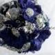 Silver and Cobalt Blue Wedding Brooch Bouquet. “After Midnight” Blue Wedding Brooch Bouquet. Silver Blue Bridal Broach Bouquet