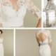 Lace Over Three Quarter Sleeve Sweetheart Modified Wedding Dress with Keyhole Back
