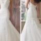 Strapless A-line Softly Curved Neckline Lace Mermaid Wedding Dresses
