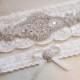 Ivory or white Lace Bridal / Wedding Garter Set with Crystal Rhinestone Embellishments