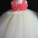 Coral and ivory flower girl tutu dress wedding gown toddler dress 1t2t3t4t5t6t7t8t9t10t