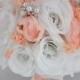 17 Piece Package Wedding Bridal Bride Maid Of Honor Bridesmaid Bouquet Boutonniere Corsage Silk Flower WHITE PEACH "Lily Of Angeles" WTPI02