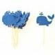 12 Navy Glitter Whale Cupcake Toppers - Nautical Cupcake Topper, Whale Cupcake Toppers, Whale Birthday, Whale Party, Ocean Party
