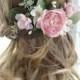 bridal hair comb, pink flower hair clip, wedding headpiece, bridal hairpiece, wedding hair clip, bridal hair vine, garden floral hair piece