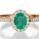 Rose Gold Engagement Ring, 14K Rose Gold Ring, Cushion Halo Ring, 1.3 TCW Natural Emerald Ring Band, Art Deco Engagement Ring