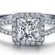 Forever Brilliant Princess Moissanite Engagement Ring with Diamonds 950 Platinum Setting Diamond Ring