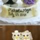 Love birds owls wedding cake topper, Navy uniform for groom, customizable