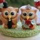 Wedding owl cake topper with grass base and floral arc, red aqua wedding, customizable