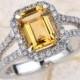 Yellow Topaz Engagement Ring - 14kt white gold diamond engagement ring  .85 ctw G-VS2 quality diamonds