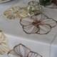 Large Flower Ivory and Brown Embroidrered Table Runner
