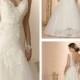Cap Sleeves V-neck A-line Lace Beaded Deep V-back Wedding Dresses