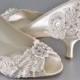 Woman's Low Heel Wedding Shoes- Woman's Vintage Wedding Lace Peep Toe Heels, Women's Bridal Shoes, Wedding Shoes, Women's shoes Bridesmaid