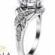 Unique Diamond Ring-14K White Gold Engagement Ring-Art Deco Engagement Ring