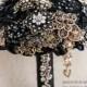 Brooch bouquet. Black and Gold wedding brooch bouquet, Jeweled Bouquet. Made upon request