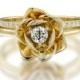 14k Yellow Gold Ring. Floral/ Flower shape ring. Diamond ring. Engagment ring. Art deco. Anniversary rings. A Gift For Her. Original Design.