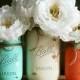 Cream, Coral and Teal - Painted Mason Jar - Distressed Mason Jars - Vase - Home Decor  - Wedding Centerpiece - Baby Shower - Mason Jar Decor