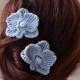 Bridal flower hairpins, silver gray orchid flowers, crocheted soft flowers, bridal hairdo