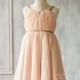 2015 Peach Junior Bridesmaid Dress, Spaghetti Strap Flower Girl Dress, a line Chiffon dress, Baby Girl dress knee length (FK312)