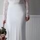 Affordable Sexy Fitted Long-sleeved Lace Bridal Wedding Dress with High Slit and See through Shoulder