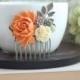 Orange Fall Vintage Inspired Ivory Rose, Brown, Olive Green Daisy Mum Flower Hair Comb. Bridesmaids Gifts. Wedding Bridal Autumn Rustic Clip