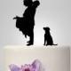 Bride and Groom silhouette wedding Cake Topper with dog,  acrylic Wedding Cake Topper,  unique wedding cake topper, funny topper