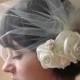 birdcage veil tulle side blusher easy fit available in Ivory White Champagne Blush Pink