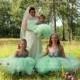 Flower Girl Tutu Dress in Grey and Mint Flower Girl Dress. With Chiffon Flowers and Pearl accent, wedding, photo prop,