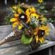 Burlap and Sunflower bouquet with rhinestone and pearl accents wedding packages available