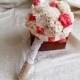 Small ivory and coral rustic wedding BOUQUET sola Flowers, Burlap Handle, Flower-girl, Bridesmaids, roses vintage wedding custom small toss