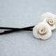 White rose Bobby pins - Wedding bridal hair pins - 2pcs - wedding accessories - White pearl Roses hair piece - rosebuds jewelry Israel