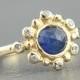 Blue Sapphire and Diamond Ring 14k Yellow Gold Rose Cut Sapphire Diamond Gold Ring Size 6-6,5 Sapphire Engagement Ring