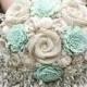 Custom Hand Dyed Pastel Mint Green & Wildflower Alternative Bride's Bouquet - Wedding Flowers - Wood Flowers, Fabric Rosettes, Burlap