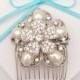 Pearl with Rhinestones Flower on a Silver Wire Hair Comb