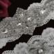 SALE - Garter Set - Lace Garter - Wedding Accessory - Crystal Beaded Applique - Wedding Bridal Garter