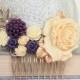 Cream Rose Comb Yellow Ivory Rose hair Comb Wedding Hair Accessories Dark Purple Flower Comb Big Rose Bridal Hair Comb Leaf Branch Comb
