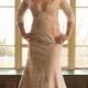 Wedding gown with long sleeves, tea dyed lace and low V front /// Garbo Gown