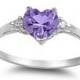 0.50CT Purple Amethyst Diamond Russian CZ Heart Shape Round 925 Sterling Silver Promise Ring Love Valentines Gift Wedding Engagement Ring
