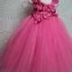 Ready to ship baby to 2T 3T 4T toddler girl hot pink tulle tutu dress & headband hydrangea flower girl birthday wedding pageant photo prop