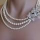 Vintage Style Crystal & Pearl Bridal necklace, Statement Bridal Necklace, Wedding Necklace, Bridal Jewelry, ELLIE