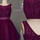 Simple Purple Lace A Line Short Prom Dress/Short Lace V Back Party Dress/Wedding Party Dress/Handmade Lace Prom Dress Short DH245