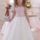Pink and Ivory Flower Girl Dress - Holiday Bridesmaid Birthday Wedding Party Ivory and Pink Flower Girl Tulle Dress