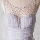 2015 Grey Bridesmaid dress Long, Chiffon Wedding dress, Beading Illusion Scoop neck Prom dress, Long Maxi dress, V Back floor length (T130)