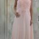 Charming pink lace applique illusion evening dress prom dress