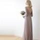 Open back maxi taupe dress with long sleeves , Backless maxi taupe gown