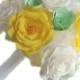Mint green paper flower bridal bouquets, Yellow flower bouquets, Paper Rose bouquet, Alternative bouquet, Spring wedding bouquet